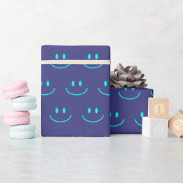 Blå och turkos Smile Mönster Wrapping Papper Presentpapper