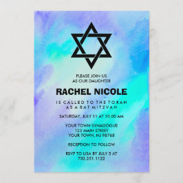 Blå och turkos vattenfärgsutseende Bat mitzvah Inbjudningar