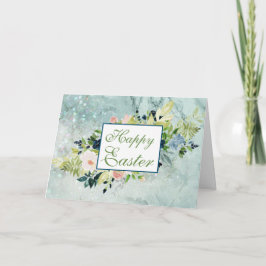 Blå och  vattenfärgen Vår Bouquet Påsk Kort