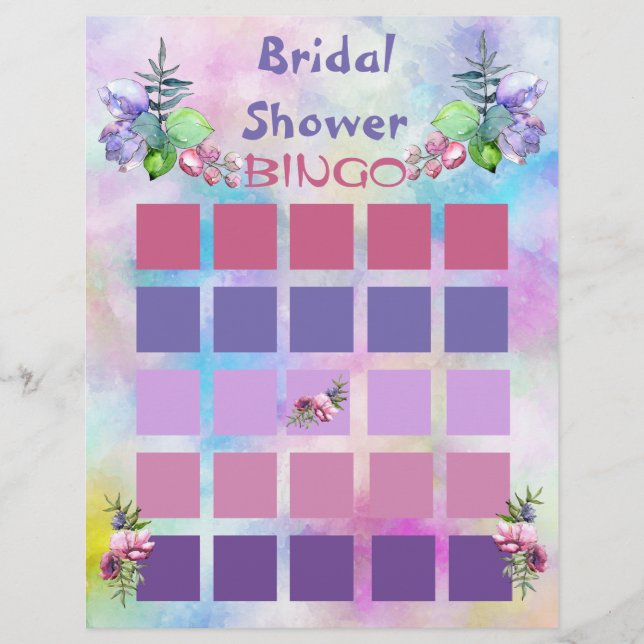 Blå- och vattenfärgsblommor Möhippa Bingo Reklamblad (Framsidan)