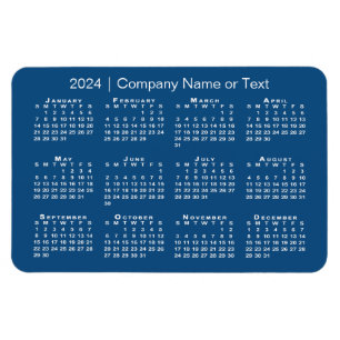 Blå och vit 2024-kalender med Anpassningsbar Text Magnet