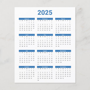 Blå och vit 2025 års kalender Pappra Lakan