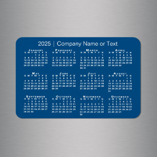Blå och vit 2025-kalender med Anpassningsbar Text Magnet
