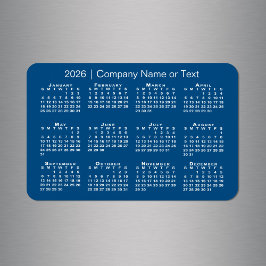 Blå och vit 2026-kalender med Anpassningsbar Text Magnet