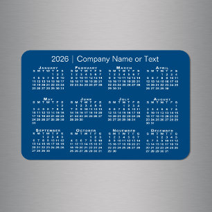 Blå och vit 2026-kalender med Anpassningsbar Text Magnet
