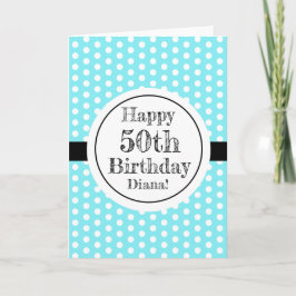 Blå och vit 50:e födelsedagen Polka dots Kort