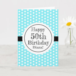 Blå och vit 50:e födelsedagen Polka dots Kort