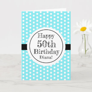 Blå och vit 50:e födelsedagen Polka dots Kort