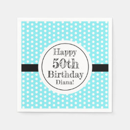 Blå och vit 50:e födelsedagen Polka dots Pappersservett