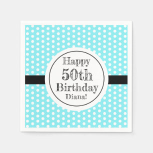 Blå och vit 50:e födelsedagen Polka dots Pappersservett
