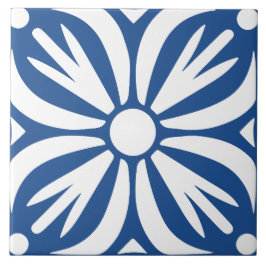 Blå och vit abstrakt blomstergeometrisk  kakelplatta