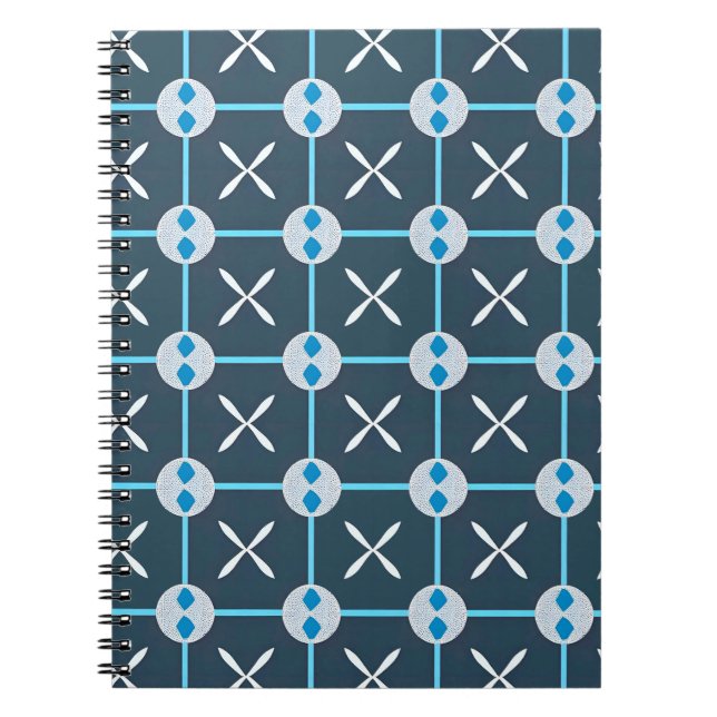 Blå och vit abstrakt geometrisk mönster anteckningsbok (Framsidan)