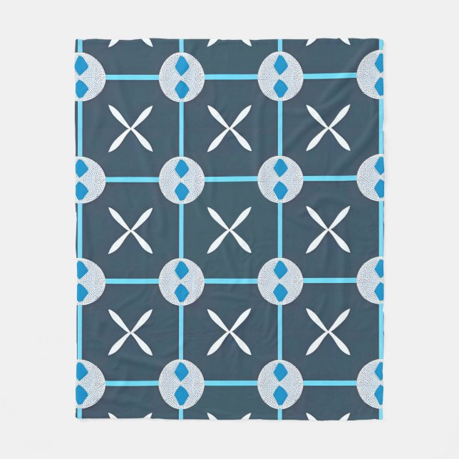 Blå och vit abstrakt geometrisk mönster fleecefilt (Framsidan)