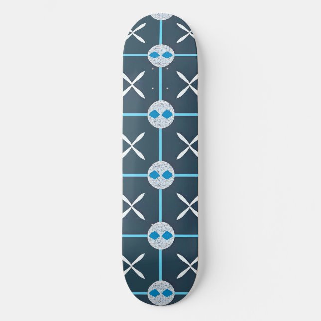 Blå och vit abstrakt geometrisk mönster mini skateboard bräda 18,5 cm (Framsida)