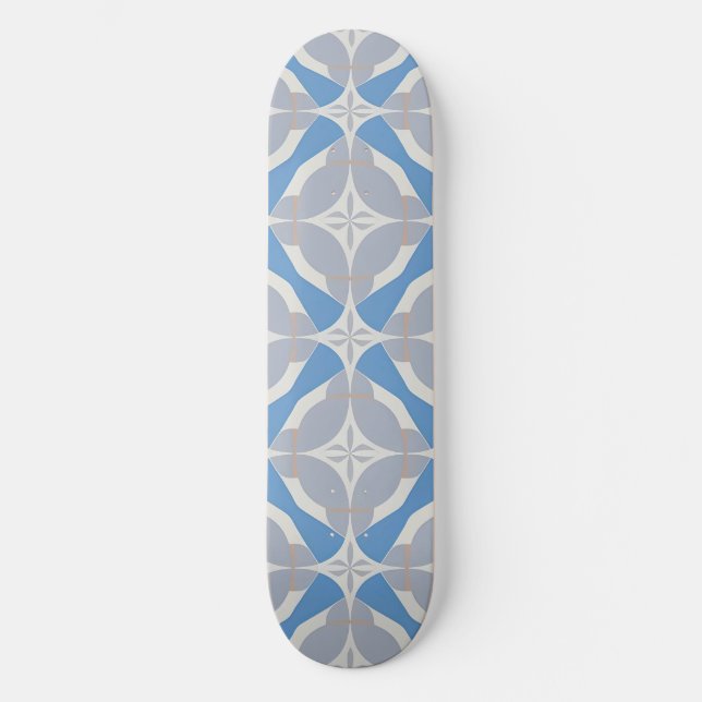 Blå och vit abstrakt geometrisk mönster mini skateboard bräda 18,5 cm (Framsida)