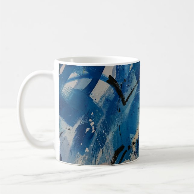 Blå och vit abstrakt kaffemugg (Vänster)