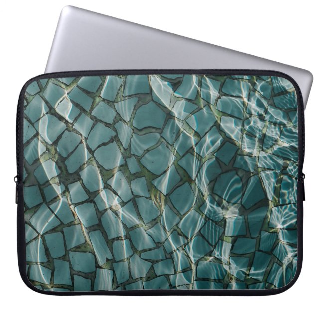 Blå och vit abstrakt laptop fodral (Framsidan)