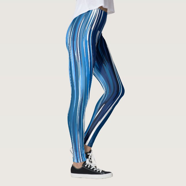 Blå och vit Abstrakt Leggings (Höger)