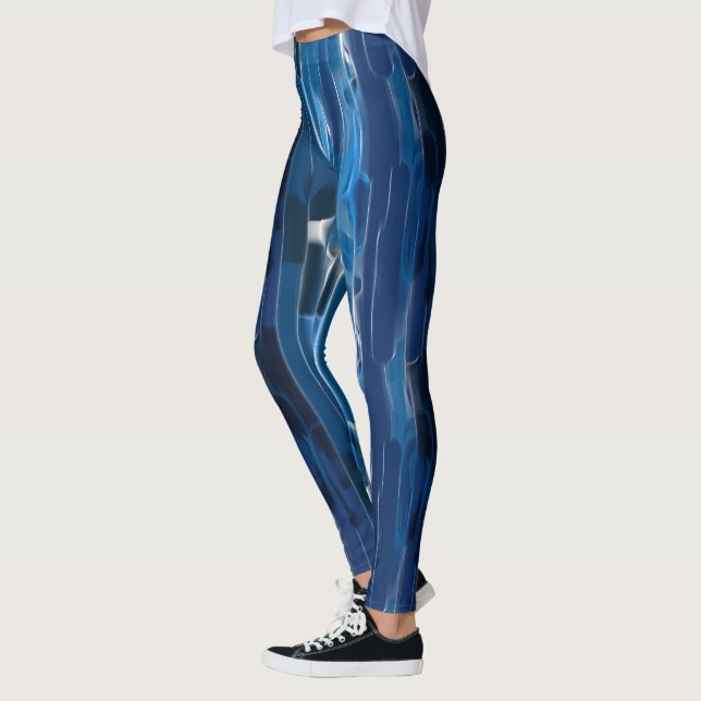Blå och vit Abstrakt Leggings (Vänster)