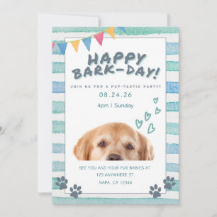 Blå och Vit Akvarell Valp Hund Födelsedagsfest Inbjudningar