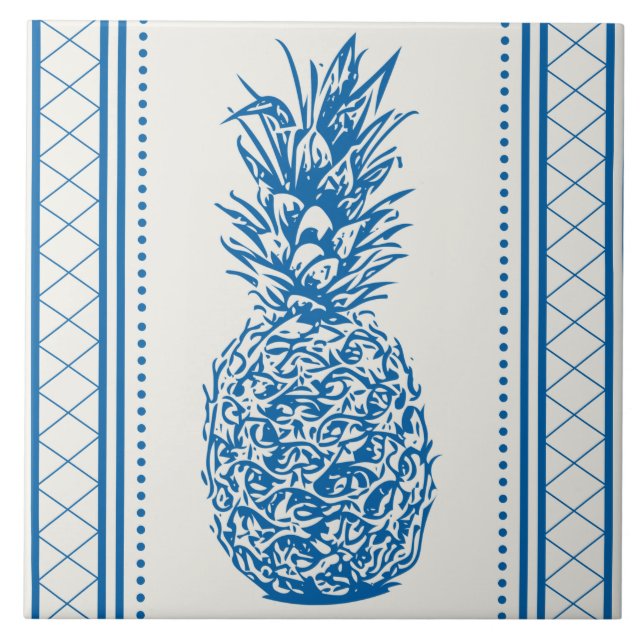 Blå och vit ananas Silhouette Mönster Kakelplatta (Framsidan)