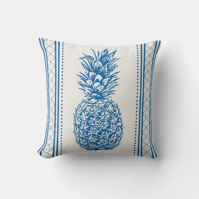 Blå och vit ananas Silhouette Mönster Kudde (Framsida)