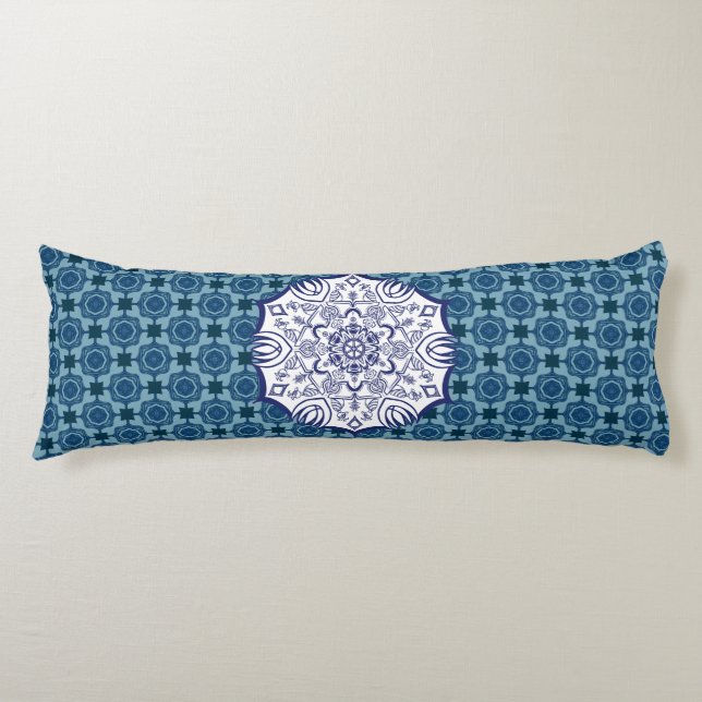 Blå och vit andel med kroppsformad fyllning kroppskudde (Framsidan)