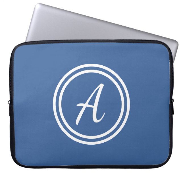 Blå och vit Anpassningsbar, Monogram Laptop sleeve (Framsidan)