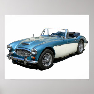 Blå och vit Austin Healey 3000 sportbil Poster