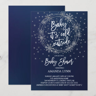 Blå och vit Baby Det är Kall utanför babyskabusen Inbjudningar