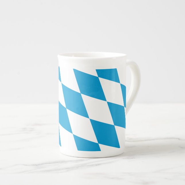 Blå och vit bavaria Diamond Flagga Mönster Benporslin Mugg (Framsida höger)