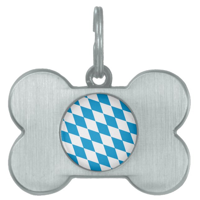 Blå och vit bavaria Diamond Flagga Mönster ID-bricka Husdjur (Framsidan)