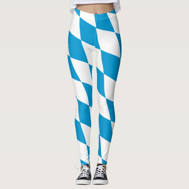 Blå och vit bavaria Diamond Flagga Mönster Leggings (Framsida)