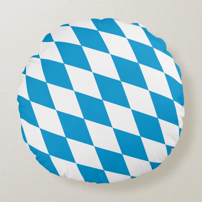 Blå och vit bavaria Diamond Flagga Mönster Rund Kudde (Framsidan)