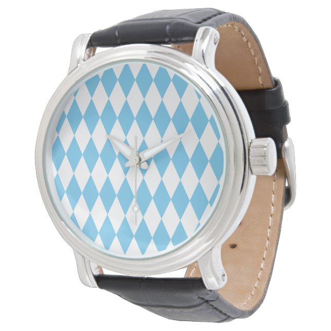 Blå och vit bayersk rombflagga mönster armbandsur (Vinklad)
