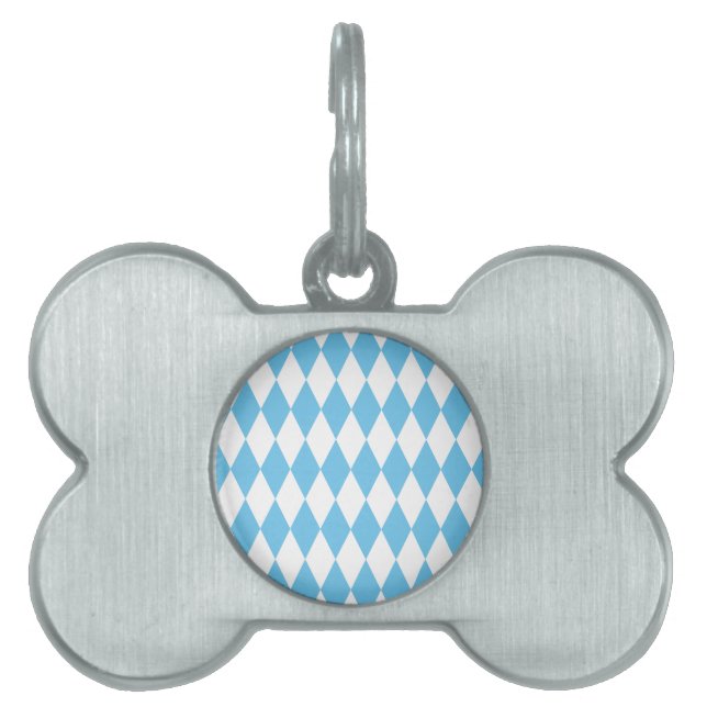 Blå och vit bayersk rombflagga mönster ID-bricka husdjur (Framsidan)
