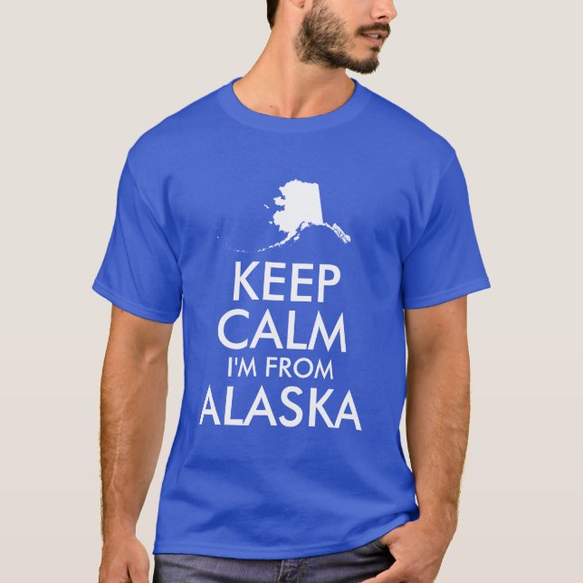 Blå och vit Behålla Lugn jag är från Alaska Tröja (Framsida)