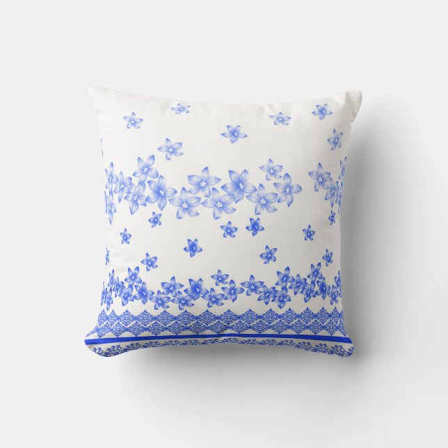 Blå och vit blomdesign, kudde (Framsida)