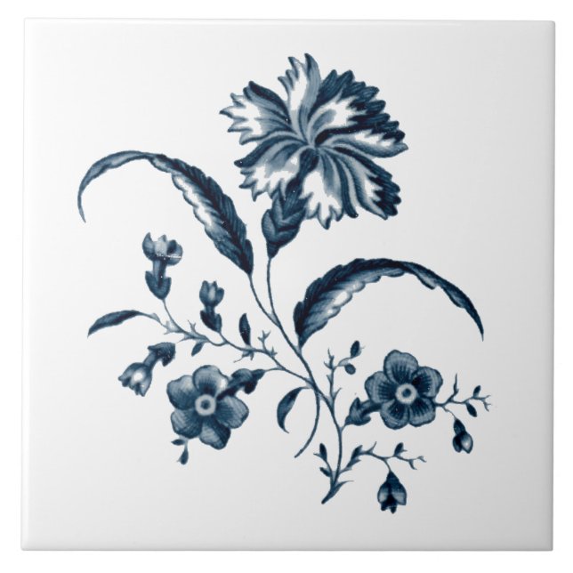Blå och vit blomma kakelplatta (Framsidan)