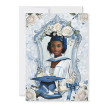 Blå och Vit Blommig Fotografi Examensmeddelande