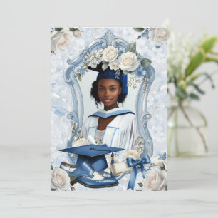 Blå och Vit Blommig Fotografi Examensmeddelande