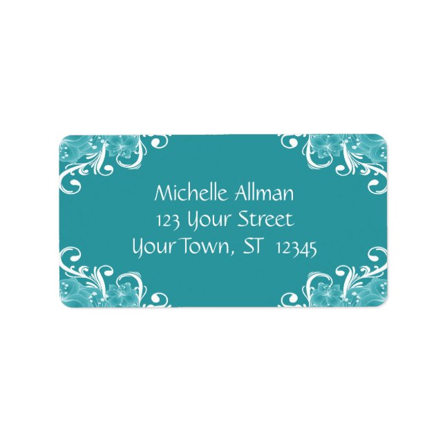 Blå och vit Blommigt Avery-etikett Adressetikett (Framsidan)
