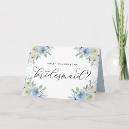 Blå och vit Blommigt blir min Bridesmaid Tack Kort