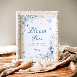 Blå och vit Blommigt Bloom Pub Poster