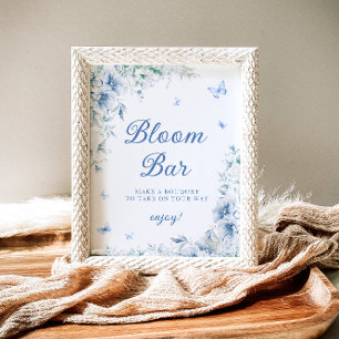 Blå och vit Blommigt Bloom Pub Poster