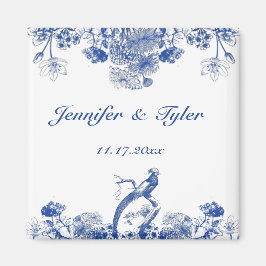 Blå och vit Blommigt China Mönster med fågel Magnet