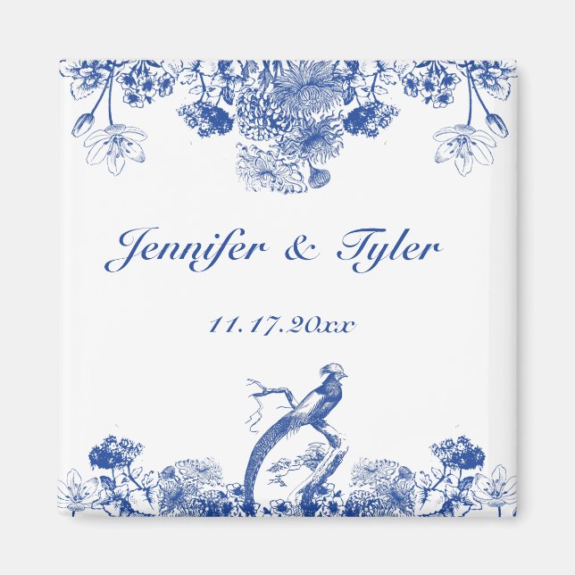 Blå och vit Blommigt China Mönster med fågel Magnet (Framsidan)