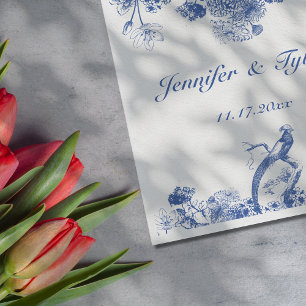 Blå och vit Blommigt China Mönster med fågel Pappersservett