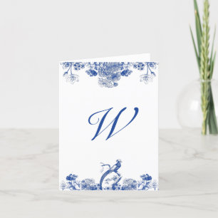 Blå och vit Blommigt China Mönster Monogrammed Kort