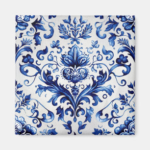 Blå och vit blommigt Delft stil, ornament mönster Magnet